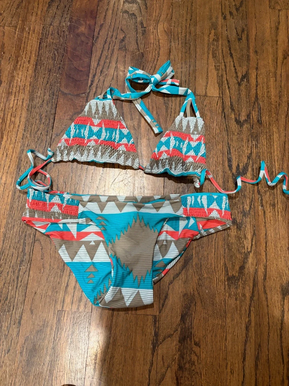 New Tori Praver Swimwear for Scoop Turquoise & Coral Tribal Bikini size large